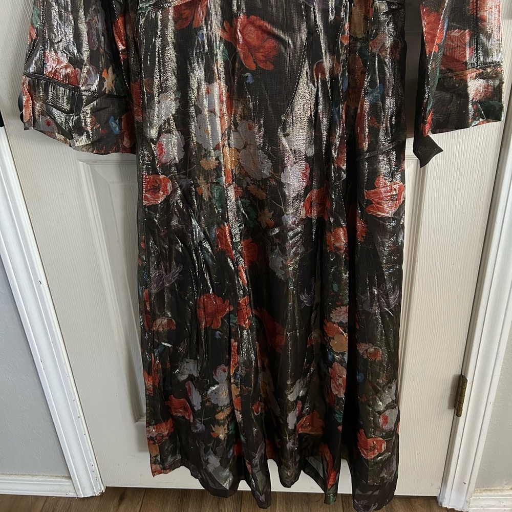 Anthropologie Caballero NWT Metallic Floral Maxi Dress Long Sleeve Sz Med Shiny - Picture 5 of 16